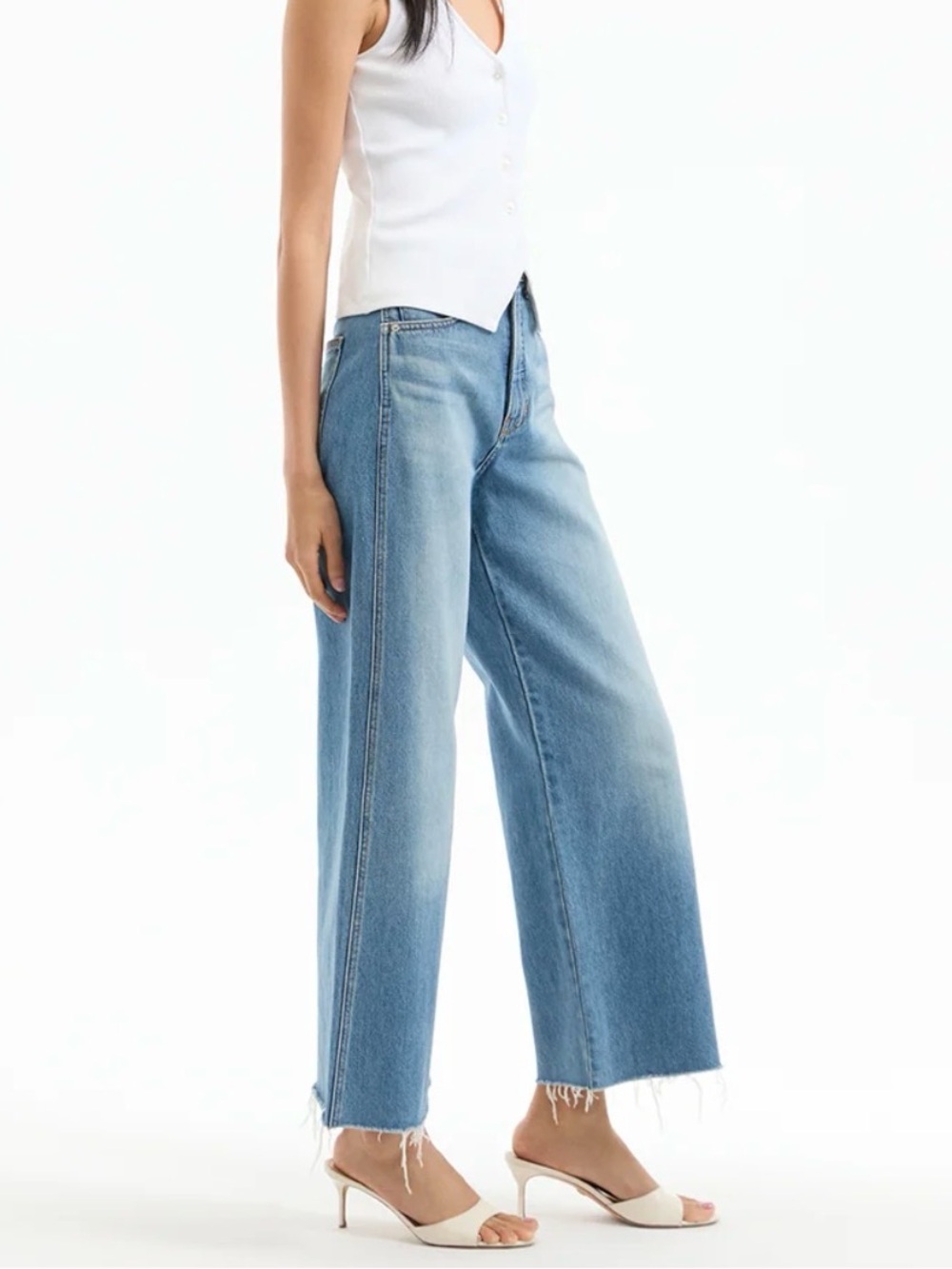 Veronica Beard Taylor Cropped Wide-Leg Jean Raw Hem, size 26, NWT